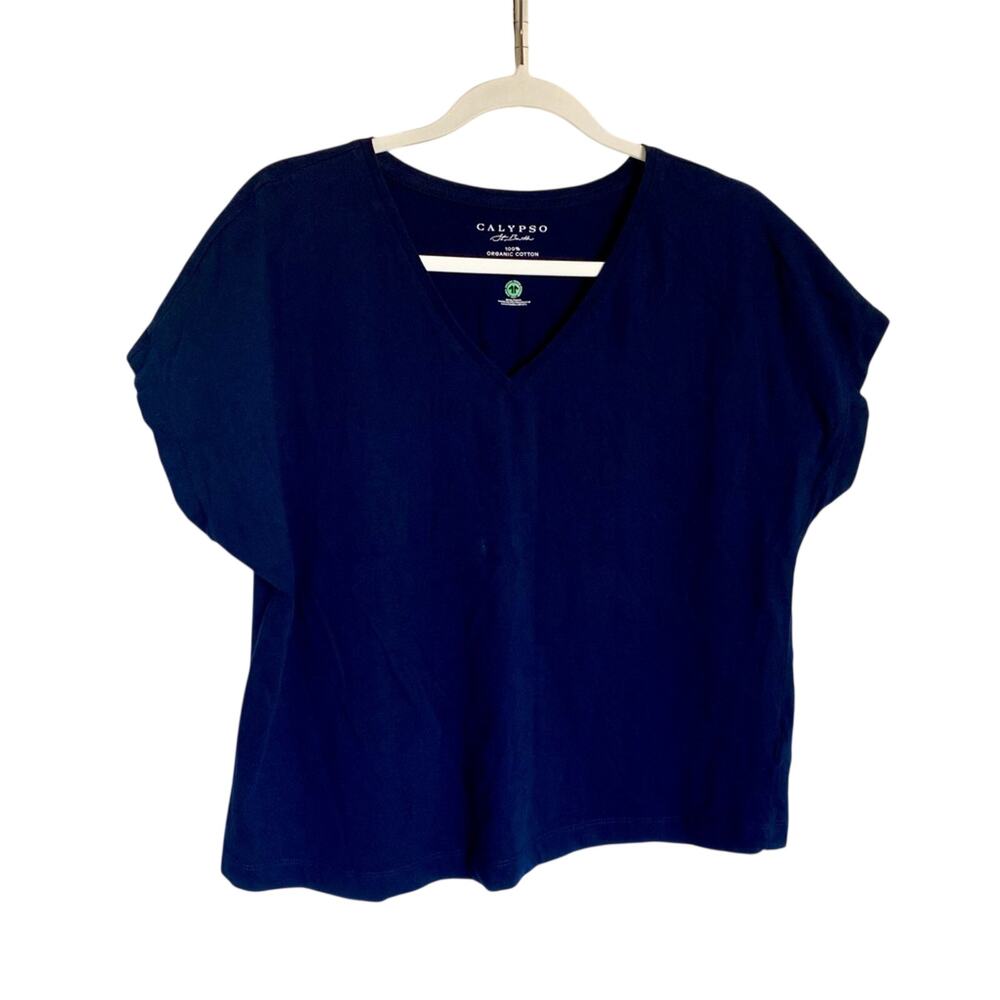 Calypso St Barths 100% Organic Cotton V-Neck Casual Minimal Short Sleeve Top
